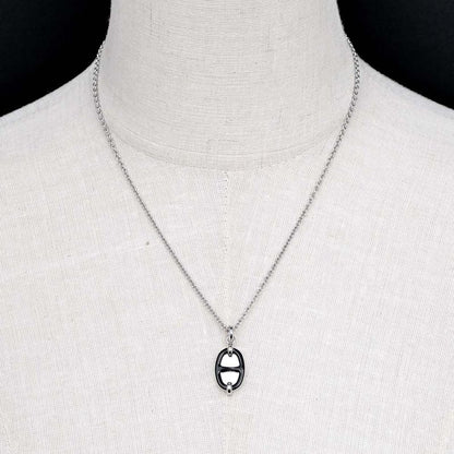 Hermes Necklace Mini Maillon PM Black Silver-color- Chaine D'ancre
