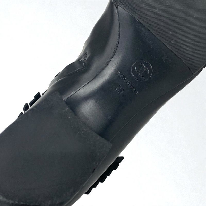 Chanel Boots Short Boots Shoes Leather Black Here Mark Fringe