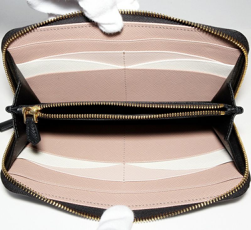 Prada Round Zipper Long Wallet With Change Pocket Saffiano Multicolor Zip