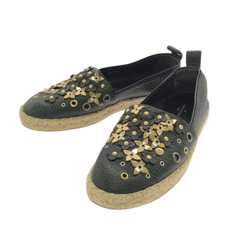 Louis Vuitton Ma1106 Espadrilles Monogram Flower Leather Slip-on Black 36