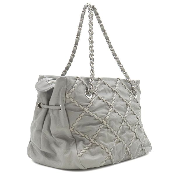 Chanel Tote Bag Ultra Stitch Lambskin Gray Silver Hardware Chain Shoulder Coco