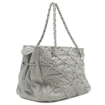 Chanel Tote Bag Ultra Stitch Lambskin Gray Silver Hardware Chain Shoulder Coco