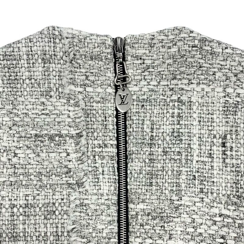 Louis Vuitton Dress Cotton Gray Tweed Short Sleeve 22 SS