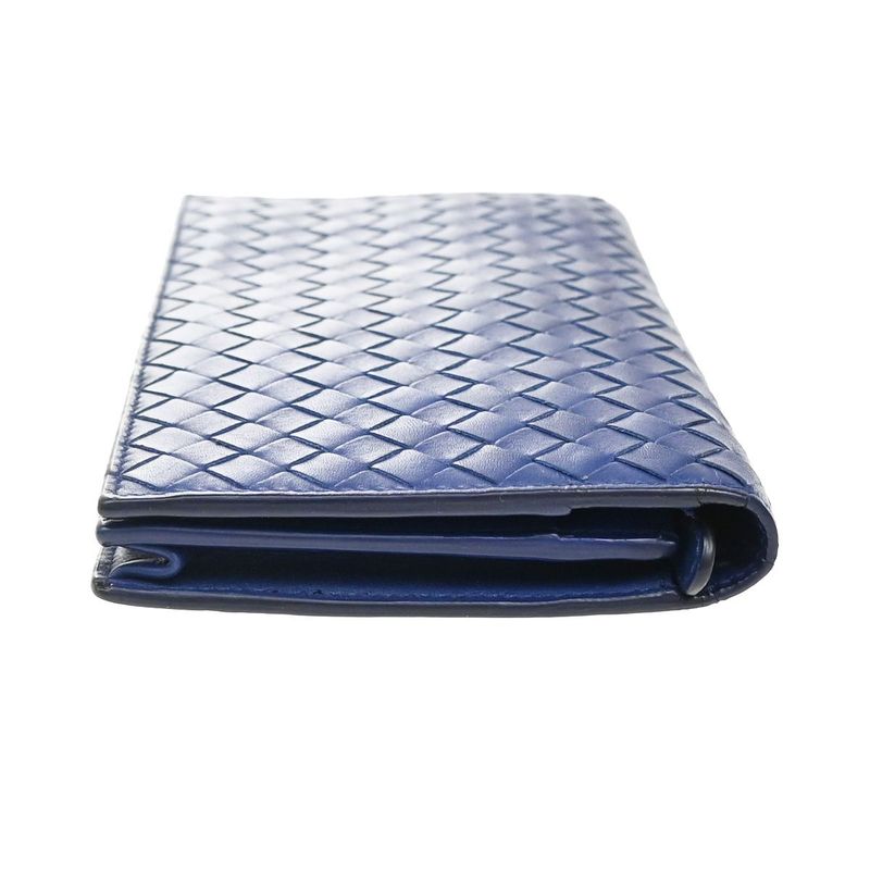Bottega Veneta Long Wallet Intrecciato Fold Wallet Blue Leather 39kb006