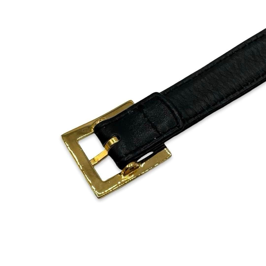 CHANEL Vintage Cambon Logo Black Leather Belt Gold Square Buckle