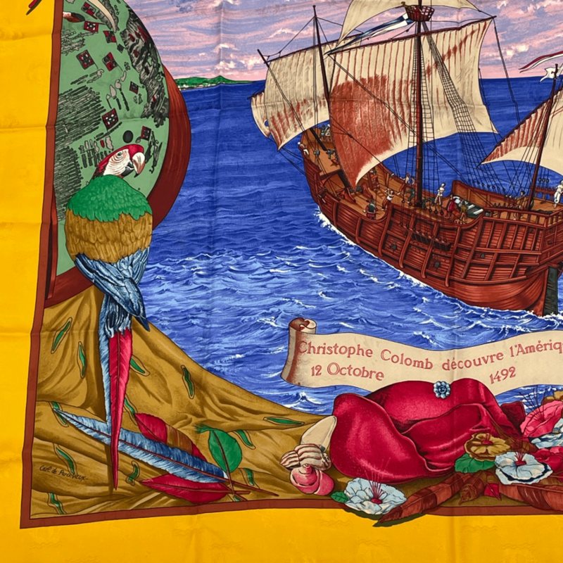 Hermes Scarf Carre 90 Silk Christophe Colomb Decouvre 1 Amerique 12