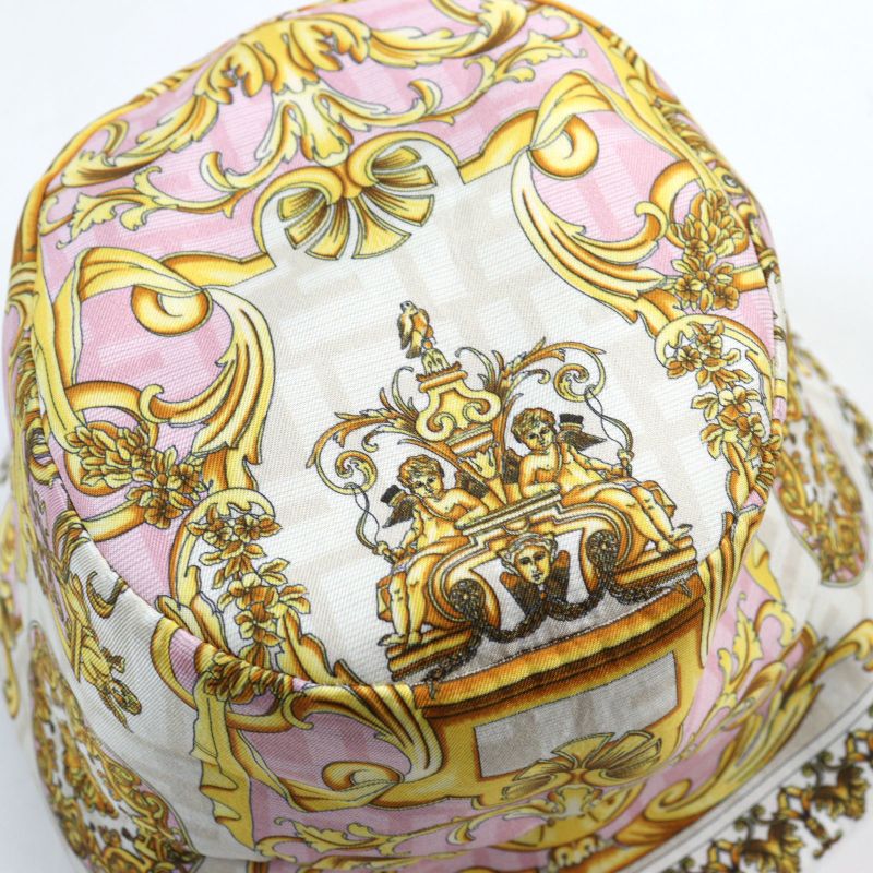 Fendace Fxq698 Silk Fendi Versace Reversible FF Logo Allover Hat With Logo