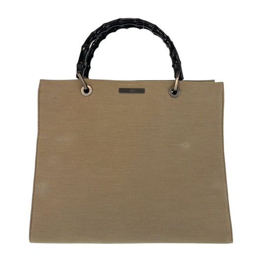 Gucci Bamboo Beige Gunmetal Hardware Canvas/bamboo 002 1010 Handbag Tote Bag