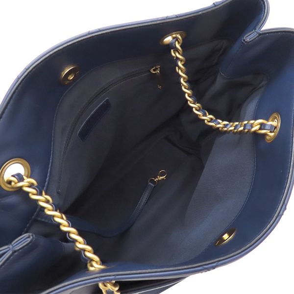 Chanel Tote Matelasse Small Shopping Bag Calf Leather Navy Gold Hardware Navy