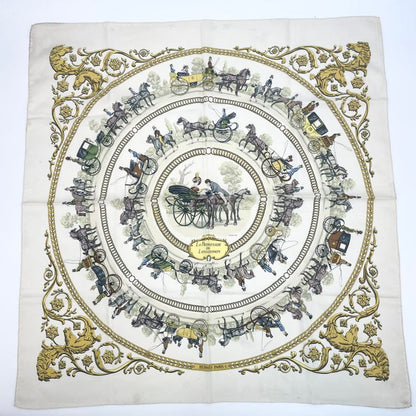 Hermes Carre 90 Promenade LA Promenade DE Longchamps Scarf Silk White