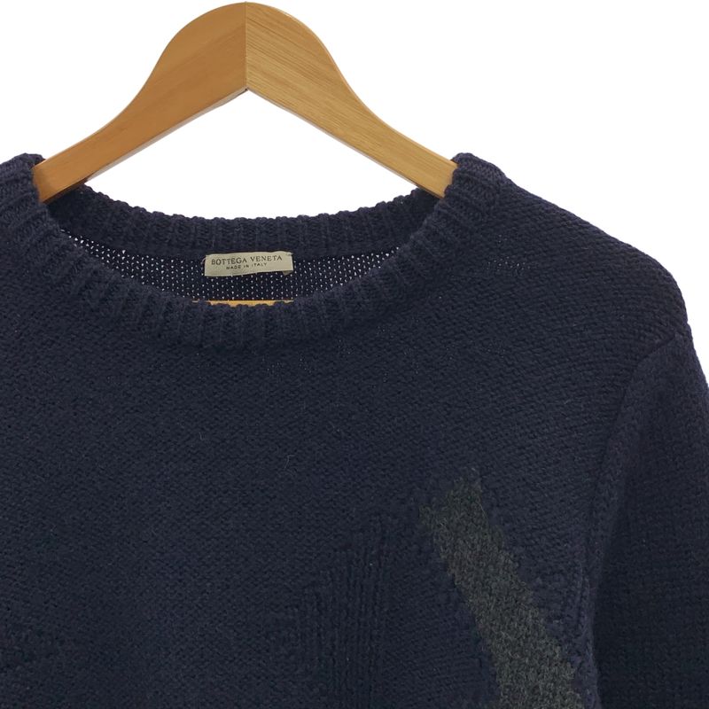 Bottega Veneta | Wool Bicolor Crewneck Knit | 46 | Navy Gray | Men's