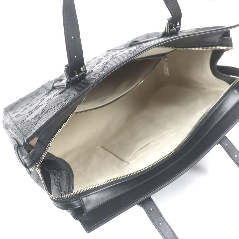 Gucci 625774 Leather GG Embossed Tote Bag Briefcase Business Bag Black Storage