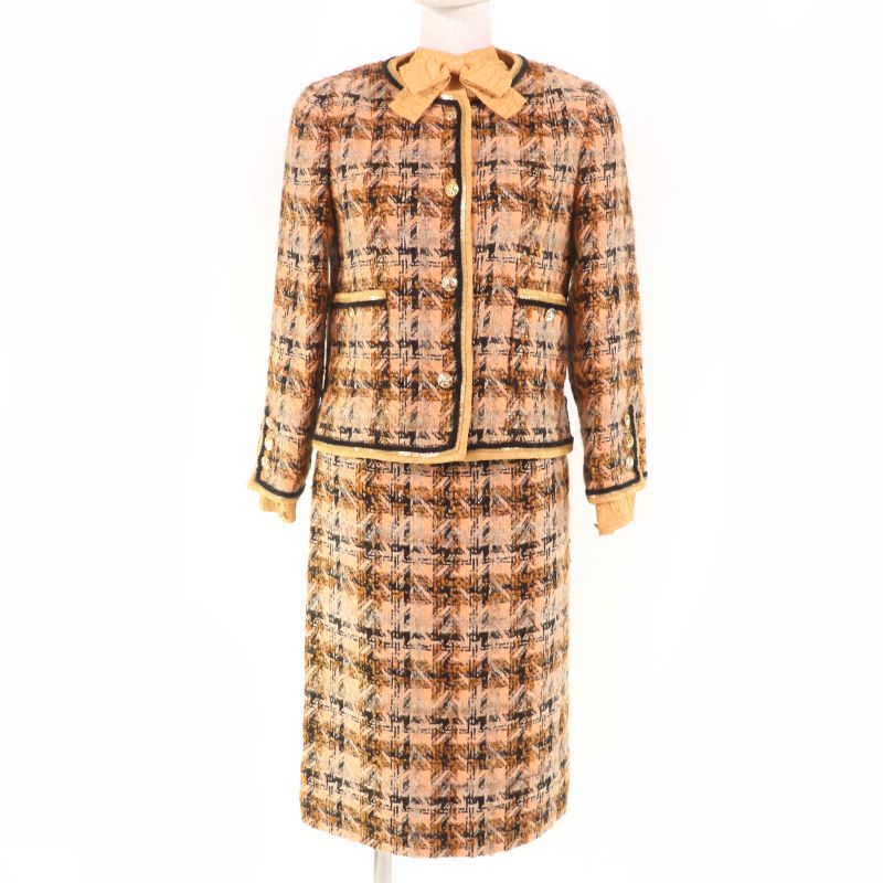 CHANEL Vintage Tweed Jacket Long-sleeved Top And Skirt 3-piece Set-up