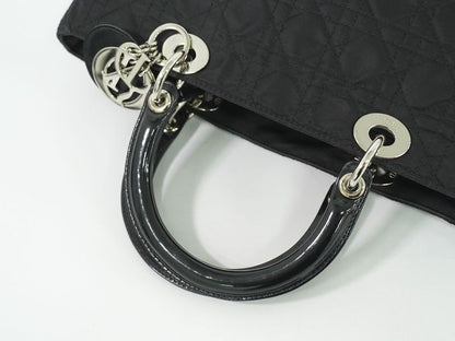 Authentic Christian DIOR Lady Dior Cannage Handbag Nylon Black Lady Dior Bag