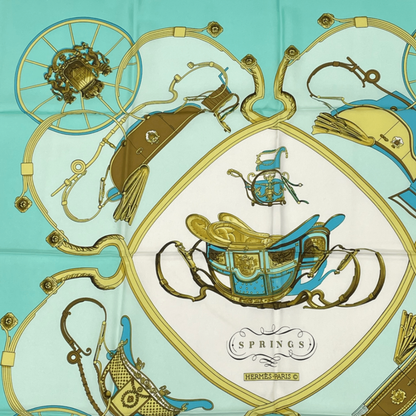 Hermes Springs Carriage Carre 90 100% Silk Scarf Green