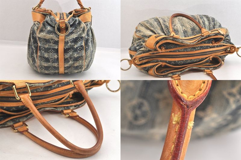 Louis Vuitton Monogram Denim Cabas Rayet GM Handbag M95336 Blue 2688n