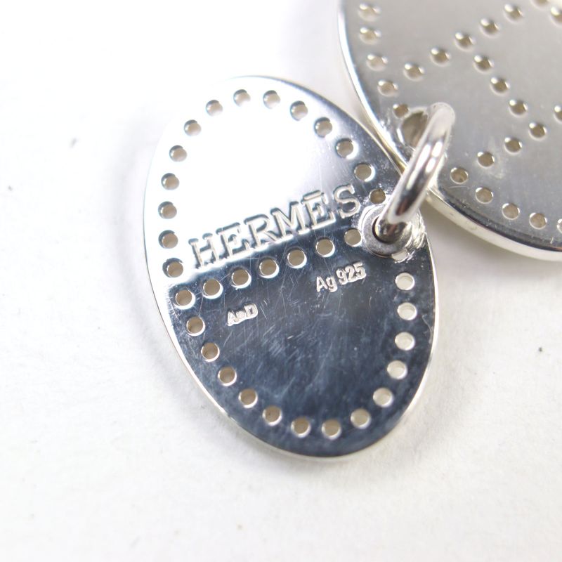 Hermes Eclipse Evelyn Ag925 H Logo Motif Perforated Oval Pendant Top Silver