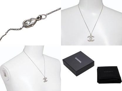 Chanel CC Logo Square Rhinestone Necklace 48 Silver Metal — view 5