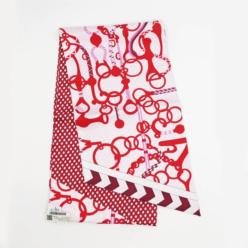 Hermes Maxi Twill Cut MORS ET Tresses Pink Red Silk Scarf