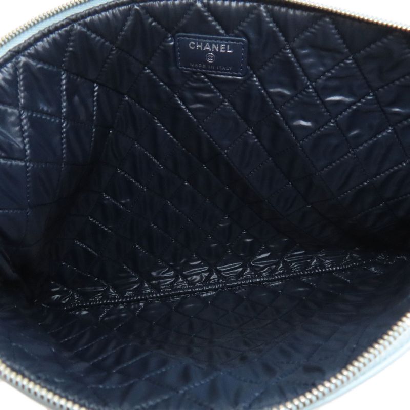 Chanel Coco Mark Bicolor Clutch Bag Leather Women