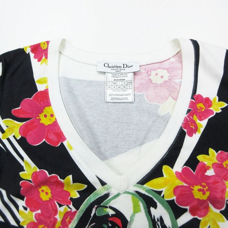 Christian Dior 04ss Dolls Stripe Floral V-Neck T-Shirt Short Sleeves Size M