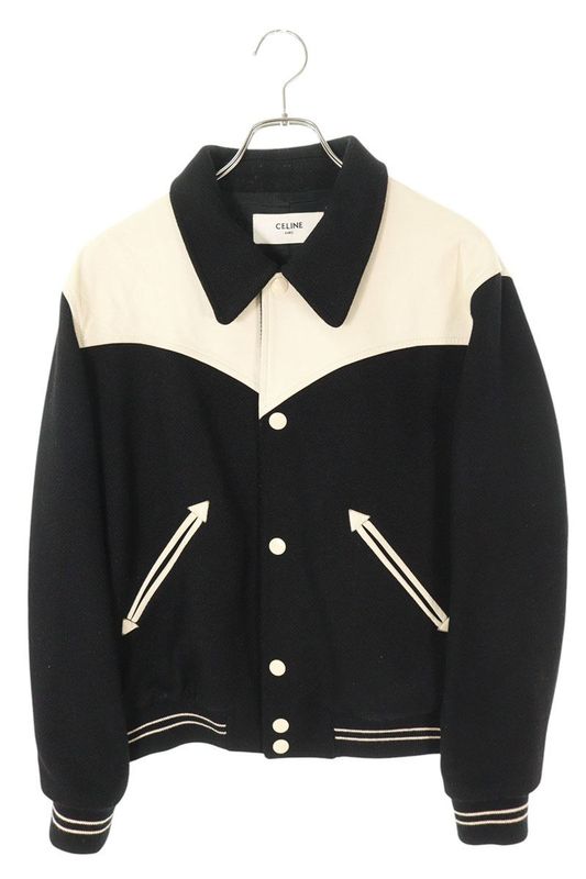 Celine 2v534896c Leather Cowboy Yoke Switched Wool Stajan Blouson Men's 46