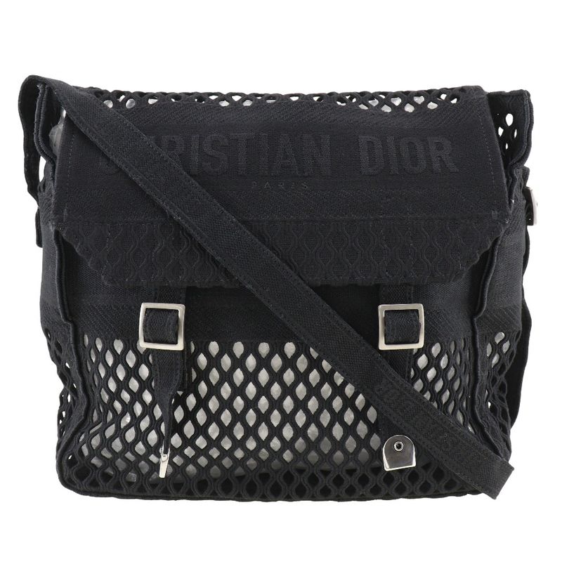 Dior Christian Dior Messenger Mesh Canvas Black Women's Shoulder Bag