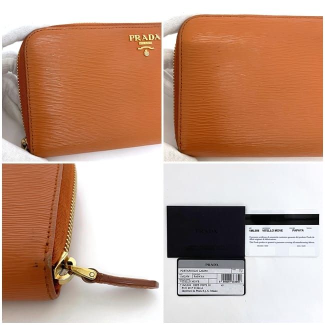 Prada Round Zipper Long Wallet Orange Papaya Vitello