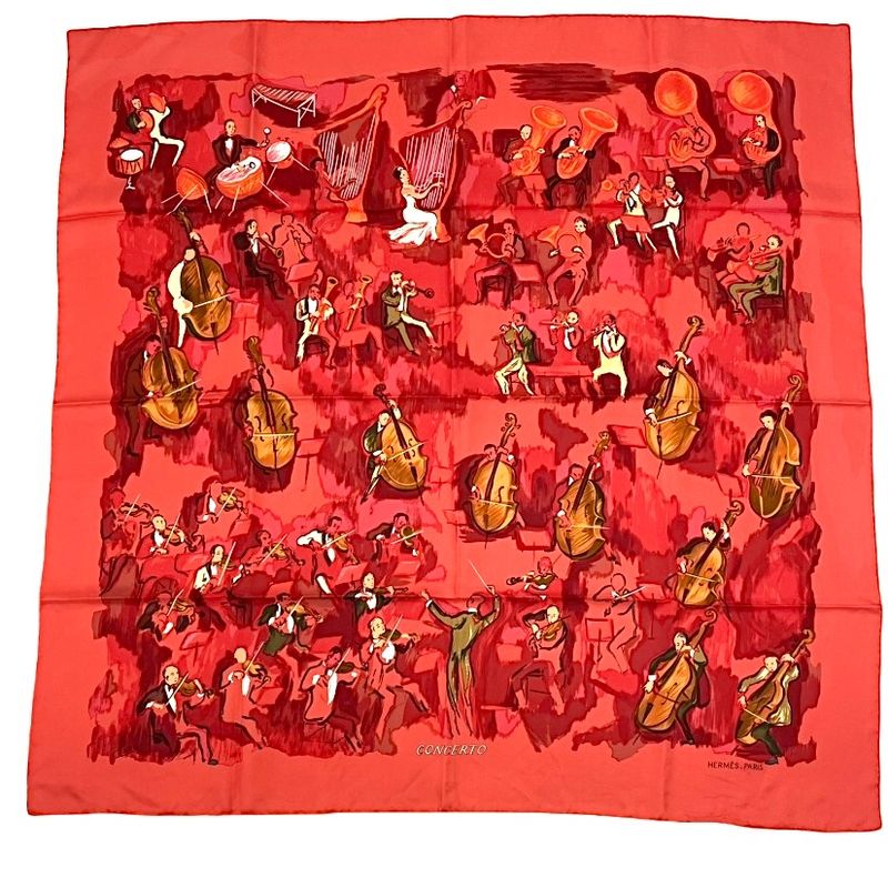 Hermes Carre 90 Concerto Red 100% Silk Scarf
