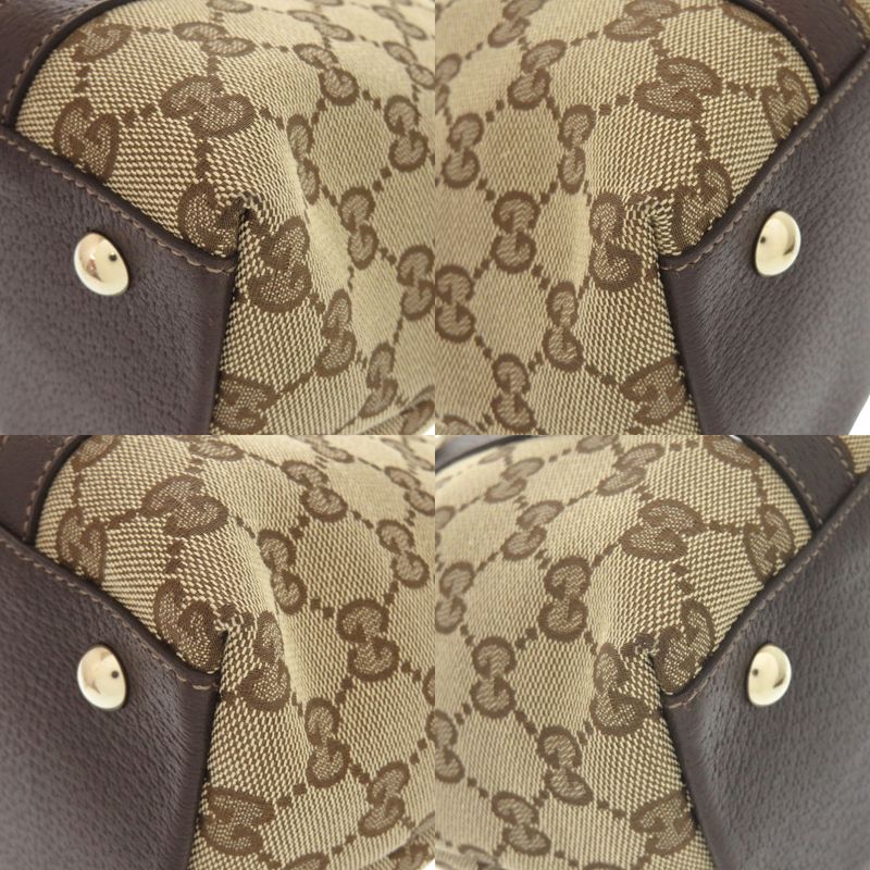 Gucci 141470 02026 GG Canvas/leather Beige Brown Handbag 0416 Gucci