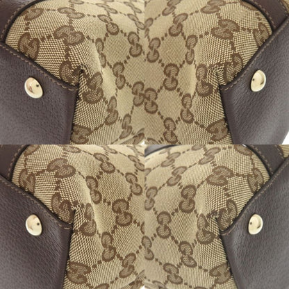 Gucci 141470 02026 GG Canvas/leather Beige Brown Handbag 0416 Gucci