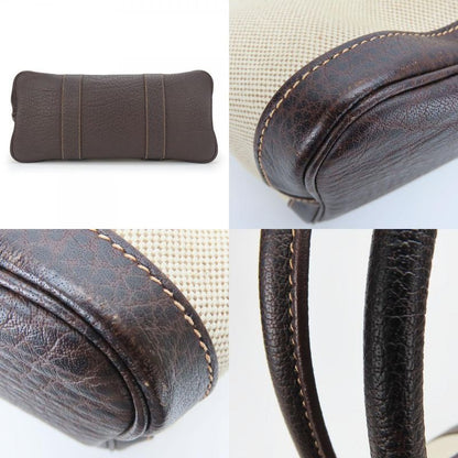 Hermes Handbag Garden Party PM Canvas Leather Beige Dark Brown Silver Hardware