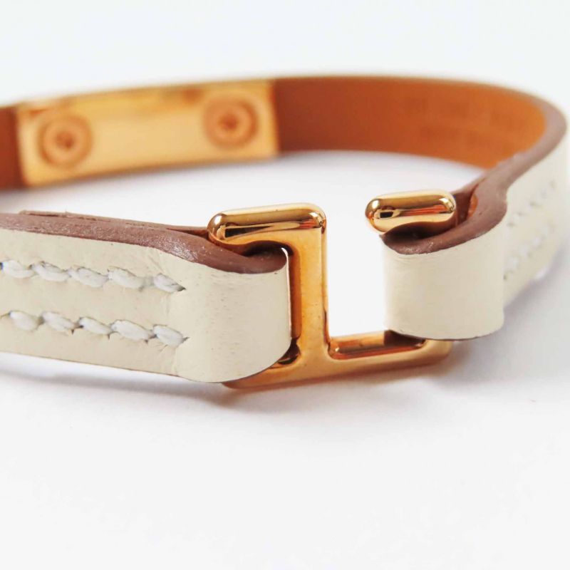 Hermes Rival Mini Bracelet Pink Gold Hardware Leather Cles T3 U Engraved With