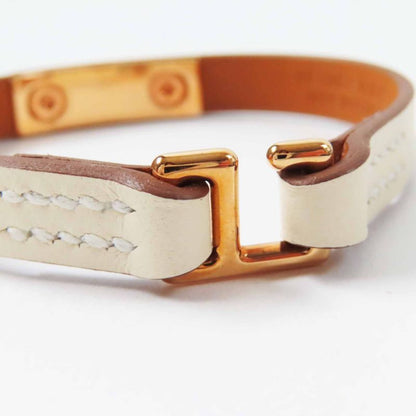 Hermes Rival Mini Bracelet Pink Gold Hardware Leather Cles T3 U Engraved With