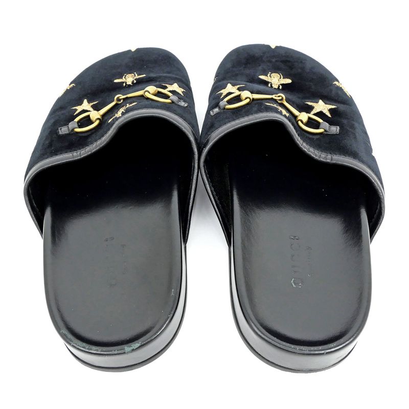 Gucci Sandals Horsebit Bi-bk Black 505265 Size 35 Embroidery Ladies
