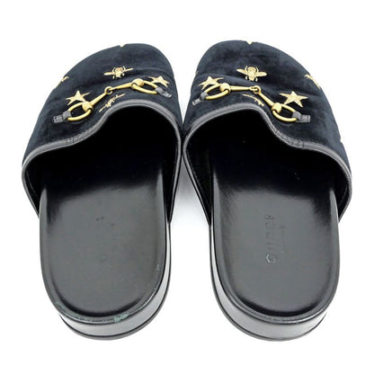 Gucci Sandals Horsebit Bi-bk Black 505265 Size 35 Embroidery Ladies