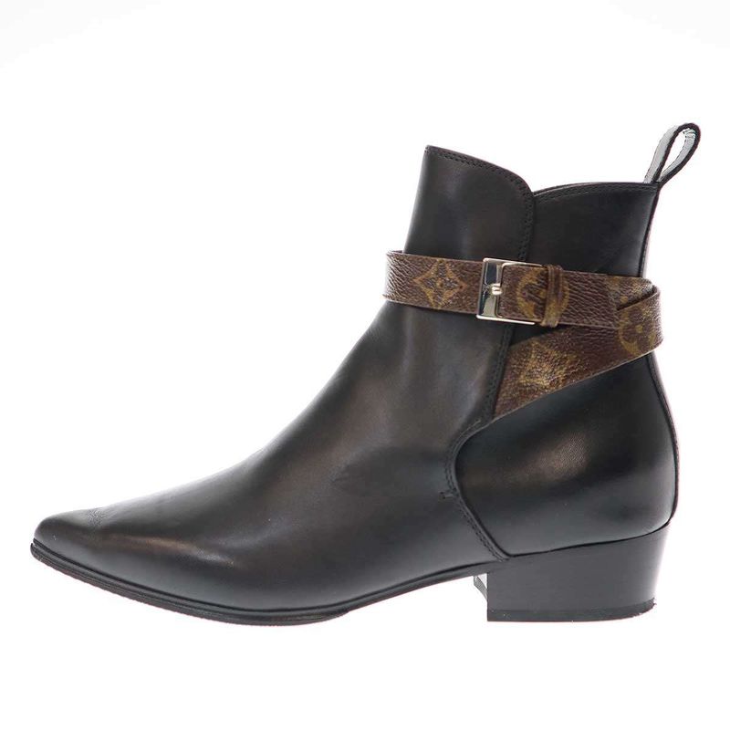 Louis Vuitton Monogram Belted Ankle Leather Boots Black 35 1 2