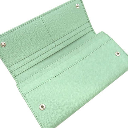 Prada Long Wallet Ribbon Flap Wallet Saffiano Leather Aqua Marina Silver