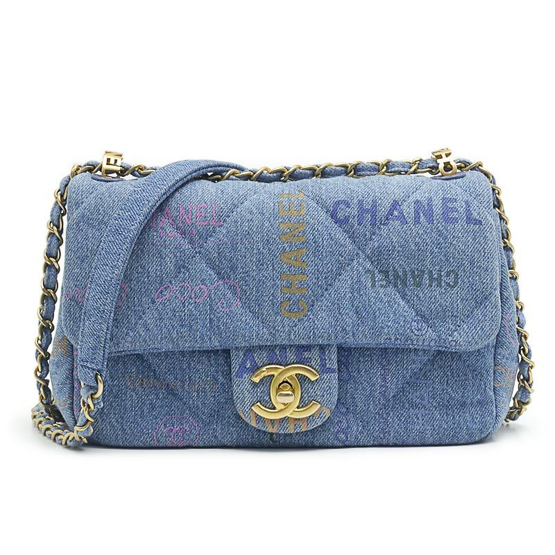 Chanel Matelasse Chain Shoulder Bag Denim Blue And Gold Hardware