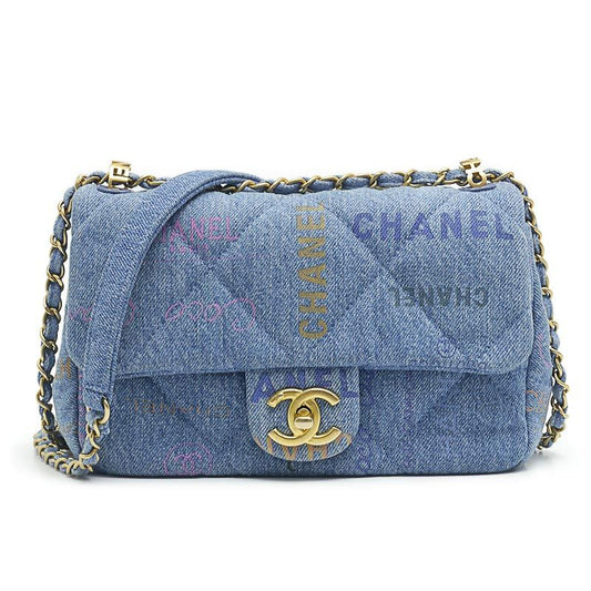 Chanel Matelasse Chain Shoulder Bag Denim Blue And Gold Hardware