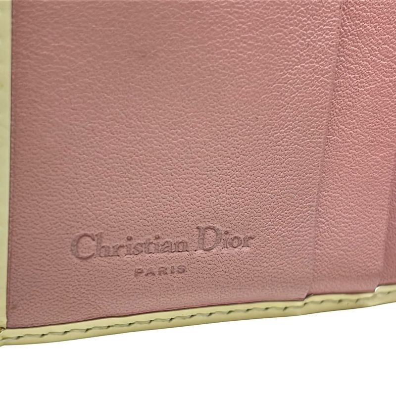 Dior/christian Dior Trifold Wallet Trotter Ivory And Light Pink Leather