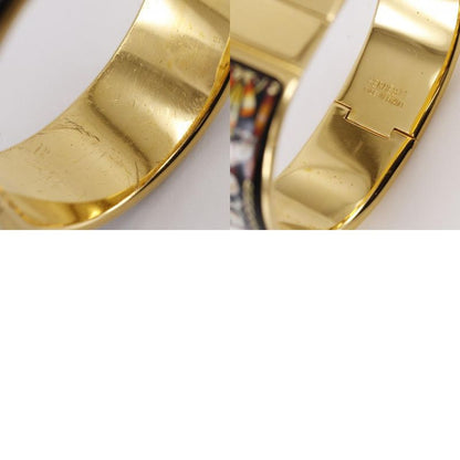 Hermes Roque Emile Cloisonne Horse Pattern Bangle Gold Plated Black Ladies