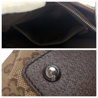 Gucci Beige Brown Silver Hardware GG Canvas/leather 139552 Tote Bag Shoulder
