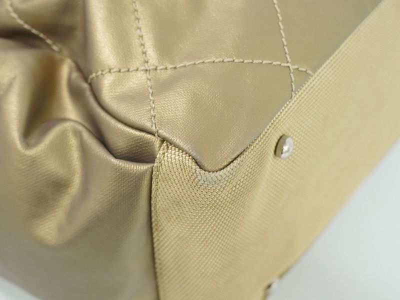 Authentic Chanel Coco Mark Paris Biarritz GM Tote Handbag Coated Canvas Gold