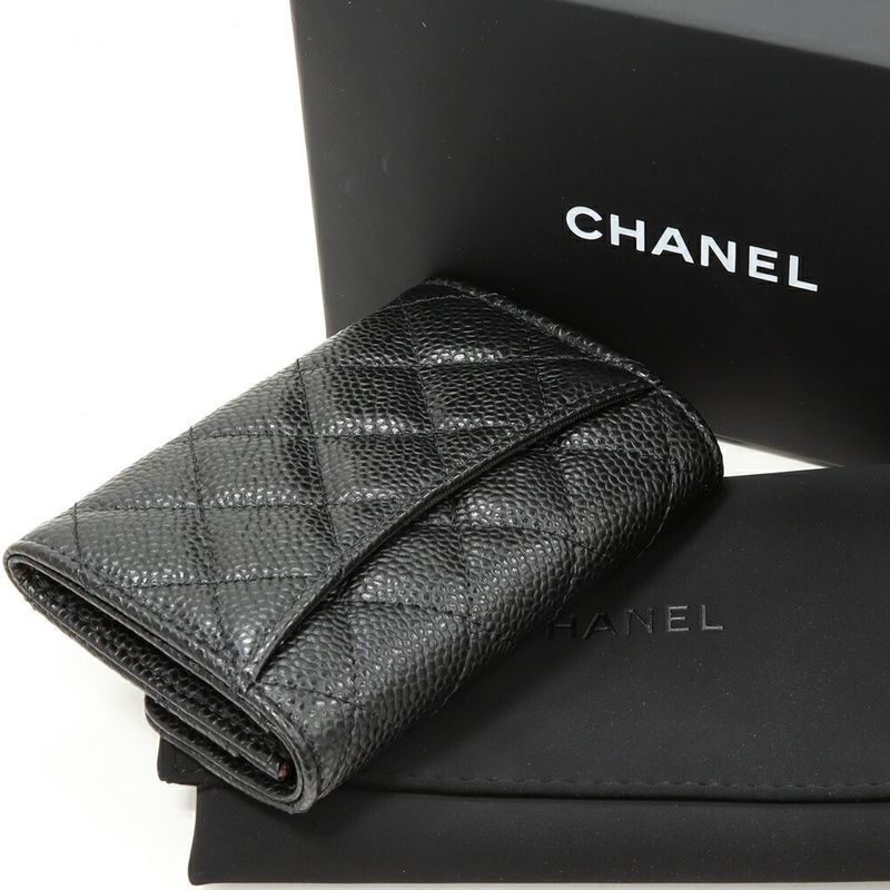 Chanel Foldable Card Case With Depth Business Card Holder Matelasse Caviar Skin