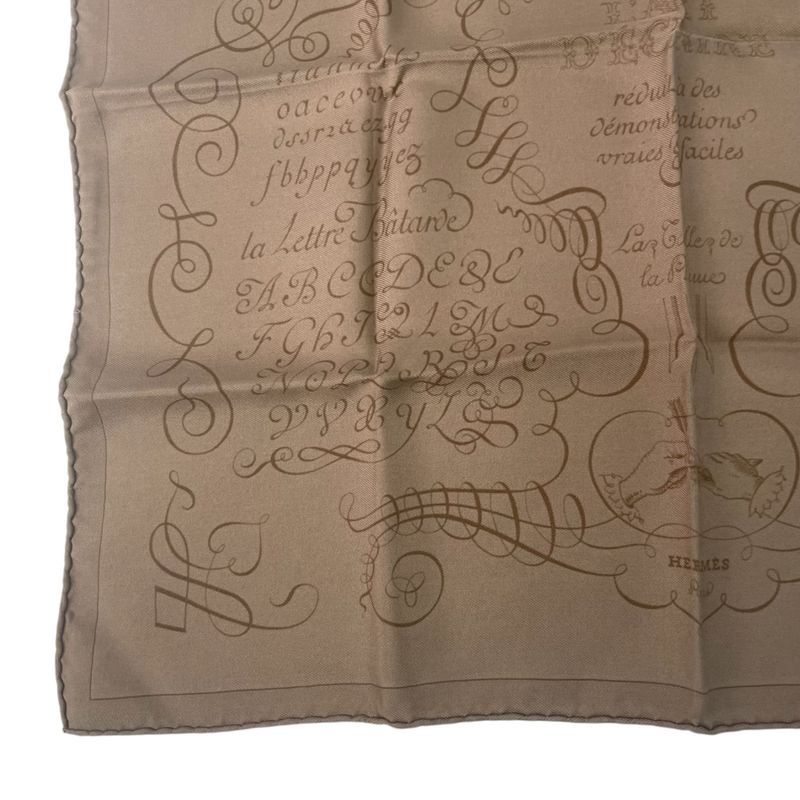 Hermes LART Decrire Calligraphy Art Scarf Silk Brown