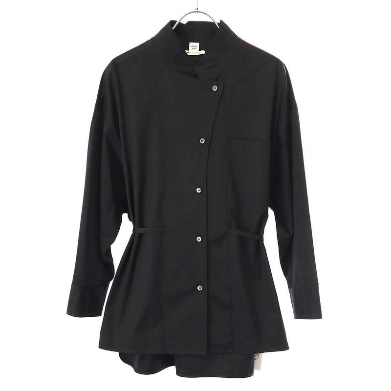 Hermes 23aw Cotton Ribbon Design Blouse Shirt 3h0601dv Black 40