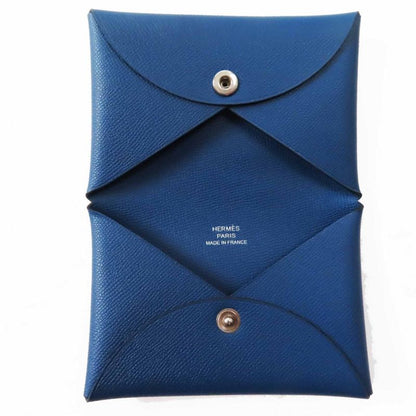 Hermes Calvi Deep Blue Silver Hardware Vaume D'adam Card Case Engraved B With