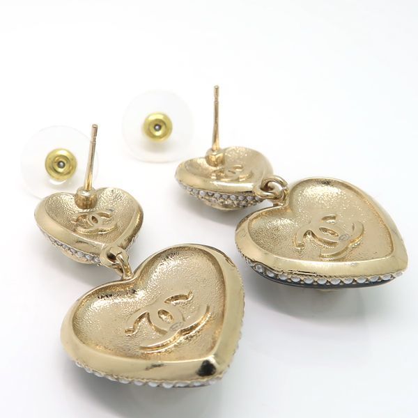 Chanel Earrings Ab9394 Heart B22 B Coco Mark Fake Pearl Rhinestone With Box