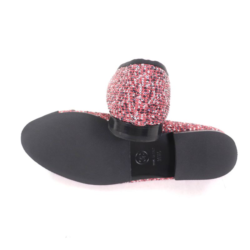 CHANEL G02819 Coco Mark Sequins Flat Shoes With Ribbon Pinkish 36.5 Storage